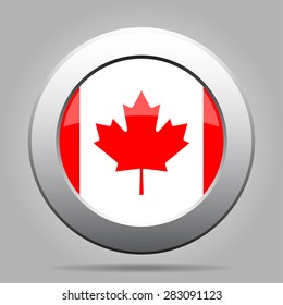 metal button with the national flag of Canada on a gray background