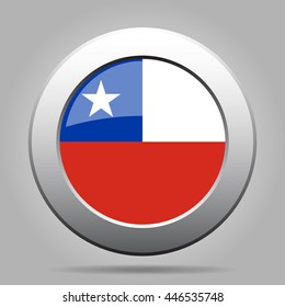 metal button with the national flag of Chile on a gray background