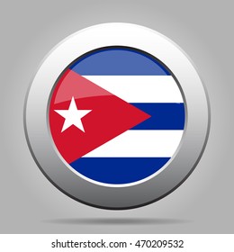 metal button with the national flag of Cuba on a gray background