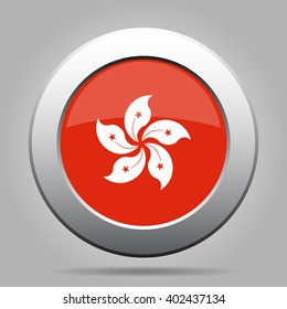 metal button with the national flag of Hong Kong on a gray background