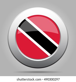 metal button with the national flag Republic of Trinidad and Tobago on a gray background