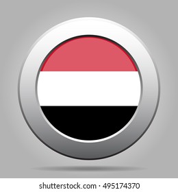 metal button with the national flag - Republic of Yemen on a gray background