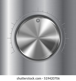 Metal button. Round knob on steel background. Vector illustration