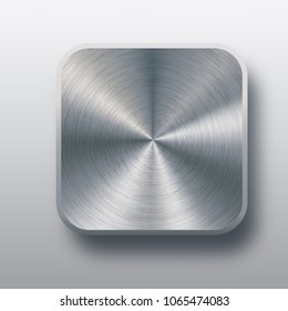Metal button with texture, realistic shadow and light background for web user interfaces, UI, applications and apps. Vector realistic illustration.