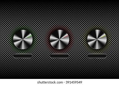 Metal buttons, switches software controls, vector Illustration.