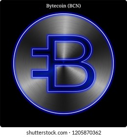 Metal Bytecoin (BCN) cryptocurrency coin with blue neon glow. svg