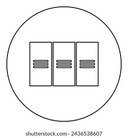 Metal cabinet steel lockers boxes icon in circle round black color vector illustration image outline contour line thin style