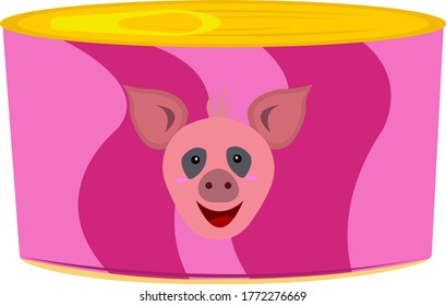 lata de metal con objeto de estofado de cerdo sobre un concepto de fondo blanco de comida y aperitivos