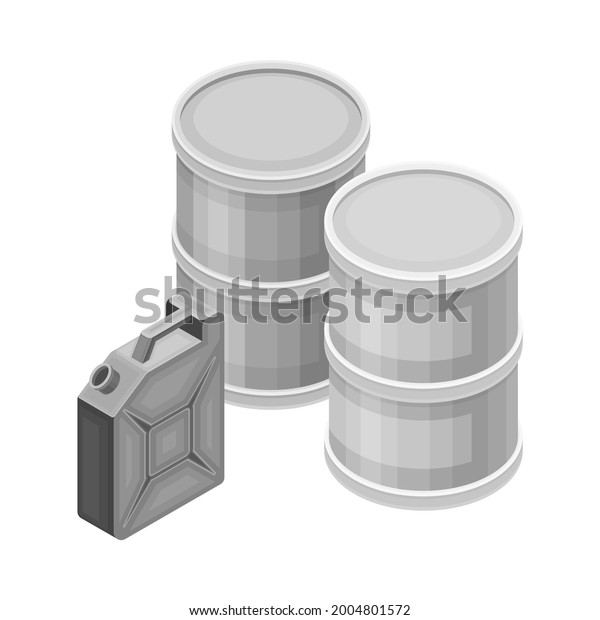 Metal Canister and Tanks with Fuel or\
Petrol for Car Charging Isometric Vector\
Illustration