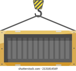 Metal cargo container hanging on hook. Shipping freight icon