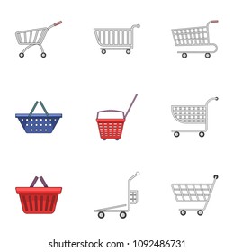 Metal cart icons set. Cartoon set of 9 metal cart vector icons for web isolated on white background