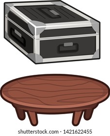 Metal case and coffee table cartoon vector isolated icon