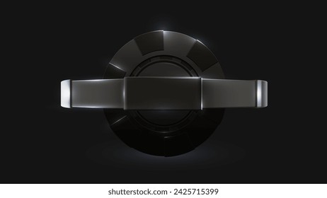 Metal casino poker chip banner. Vector realistic dark night gamble mysterious light stainless steel background. Poker club, blackjack or online casino banner. Shiny casino metallic header