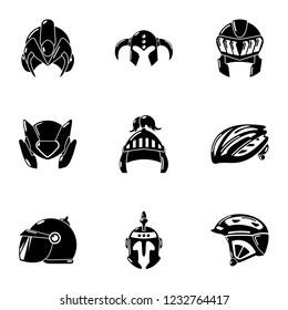 Metal casque icons set. Simple set of 9 metal casque vector icons for web isolated on white background