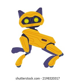 Máquina robótica de gato metálico con extremidades para iluminación vectorial de automatización laboral