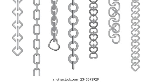 Metal chain collection. Set of chain, shackles, link element. Chain template collection