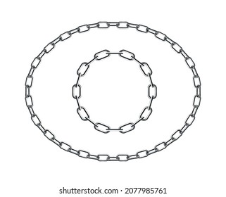 Estructura de cadena metálica composición realista de la ilustración vectorial de cadenas plateadas de forma ovalada