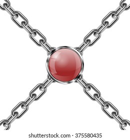 Metal chain and jewel 3D. Vector illustration.