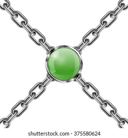 Metal chain and jewel 3D. Vector illustration.