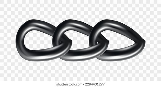 Metal chain links, isolated on transparent background. Realistic vector illustration. 