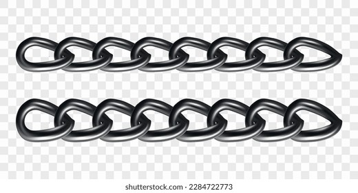 Metal chain links, isolated on transparent background. Realistic vector illustration. 
