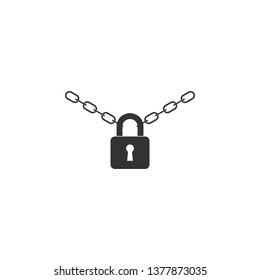 Metal chain and lock icon isolated. Padlock and steel chain. Flat design. Vector Illustration