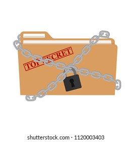 The metal chain and padlock, folder. File protection. Data security and privacy concept. Safe confidential information. Modern flat design illustration concept for web banners, web
