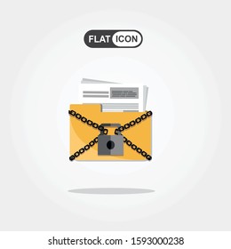 The metal chain and padlock, folder. File protection. Data security and privacy concept. Safe confidential information. Modern flat design illustration concept for web banners, web 