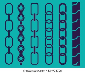 Metal chain parts icons set. Vector.