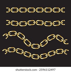 Metal chain pattern. Silver, gold, chrome chains elements, luxury seamless border vector isolated jewelry necklace set
