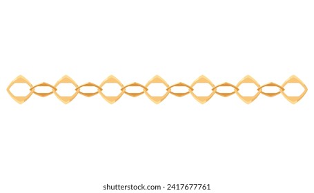 Metal chainlets with variety chain links. Gold vector illustration isolated on white background. Jewelry from precious metals. For jewelry store ad, fashion concept