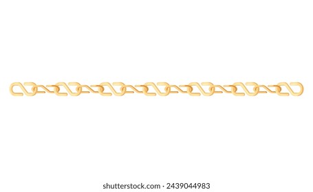 Metal chainlets with variety chain links. Gold vector illustration isolated on white background. Jewelry from precious metals. For jewelry store ad, fashion concept