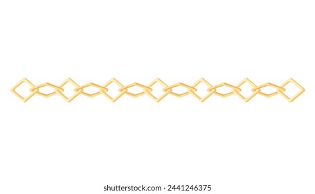 Metal chainlets with variety chain links. Gold vector illustration isolated on white background. Jewelry from precious metals. For jewelry store ad, fashion concept