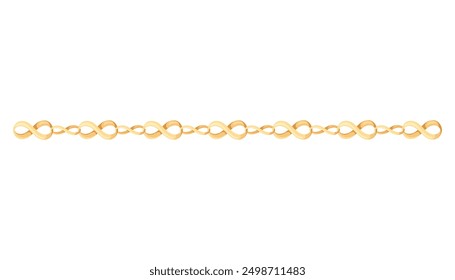 Metal chainlets with variety chain links. Gold vector illustration isolated on white background. Jewelry from precious metals. For jewelry store ad, fashion concept