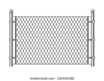 Metal chainlink fence. Vector steel linked chains fencing, enclosure pattern item isolated on white background