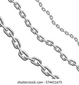 Metal chains. Different size elements. Isolated on white background. Vector illustration.