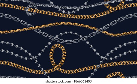 Metal chains and necklaces pattern brushes in vintage style vector illustration