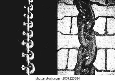 Metal chains on a brick wall background