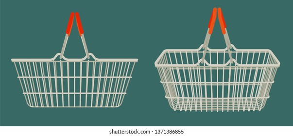 metal chorome Shopping basket isolated on a dark background, vector illustration, abstract flat design set