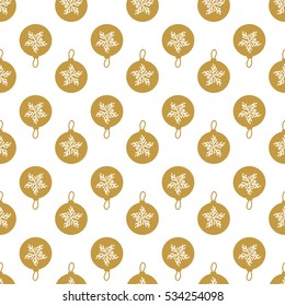 Metal Christmas-tree balls background. Material gold. Seamless pattern abstract. Hand drawing of a snowflake. Vector illustration on a black background.