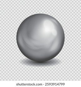 Metal chrome 3d sphere realistic on transparent background, Spherical shape silver ball, Vector illustration.