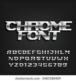 Alfabeto de cromo de metal con Ilustración vectorial de números