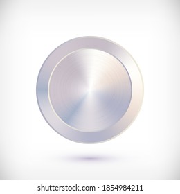 Metal-Chrom-Umrandungszeichen. Vectormetallic strukturierter Stahlknopf, glänzende Design-Elemente für Hintergrund, Web, Apps.