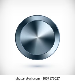 Metal chrome circle badge. Vector Metallic textured steel button, shiny design elements for background, web, apps.