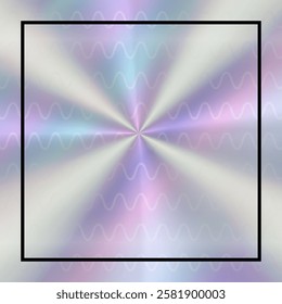 Metal chrome gradient hologram empty square sticker. Metallic silver retro blank border for text. Holographic texture y2k label