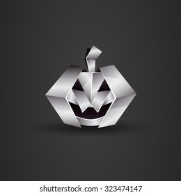 metal chrome origami Halloween pumpkin on a black background