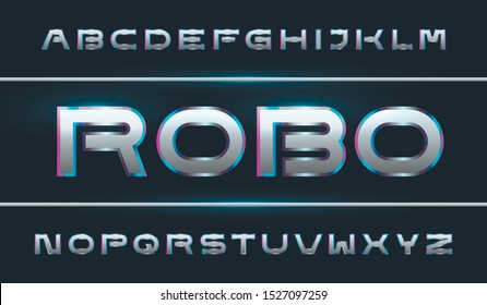 Metal chrome silver metallic and effect alphabet font. Capital letters. Abstract letters typography font. Technology, sport, movie, and sci-fi concept. Great font for headlines, labels, quotes, titles