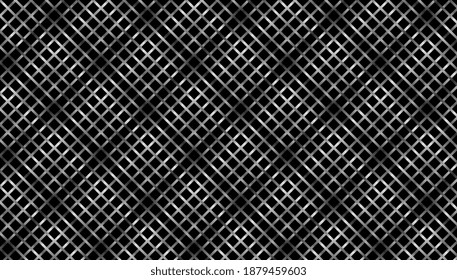 Estructura sin fisuras de la grúa de acero cromada en metal. Chainlink aislado sobre fondo negro. Red de metal sin costura.Jaula. Grill. Malla. Fondo de Octagon. Rezago de abeja de fondo abstracto. EPS vectorial 10