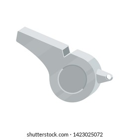 Metal chrome whistle. Referee whistle. Vector illustration, flat cartoon style. Isolated on white background.