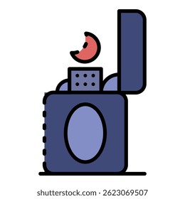 Metal cigarette lighter icon. Outline metal cigarette lighter vector icon color flat isolated